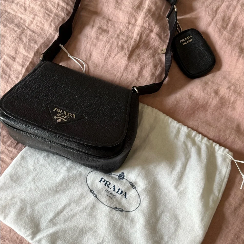 Prada Black Leather Crossbody Bag with Pouch - Picture 3 of 5